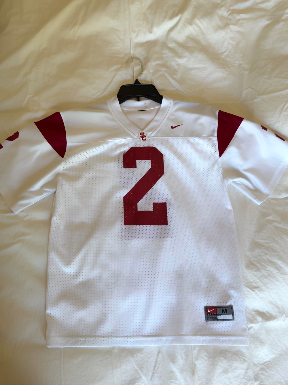Nike White and Cardinal Red USC #2 Football Jersey